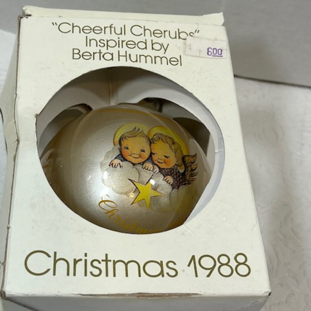 VTG "Cheerful Cherubs" Inspired by Berta Hummel Christmas 1988 Glass Ornament